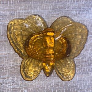 Glass PERSIMMON AMBERINA BUTTERFLY Shaped Candy Dish Bowl 5.75" wide 4 1/2” tall